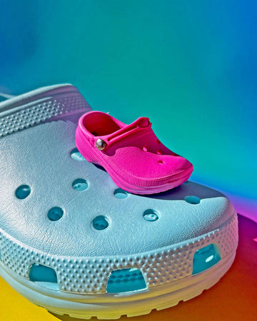hot pink croc shaped croc charm in croc