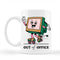 15 oz. white mug with retro computer and 'out of office' typography against white background