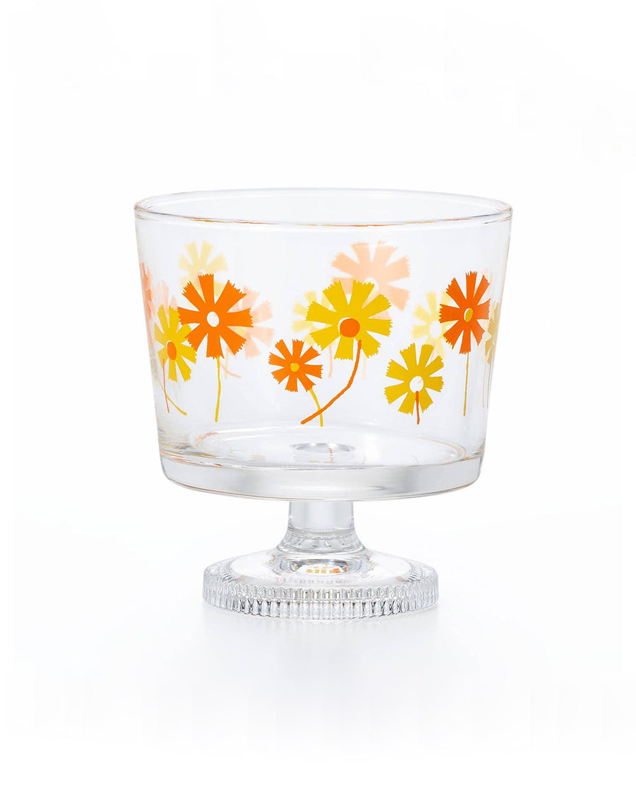 yellow and orange flower glass deep serving bowl with stem