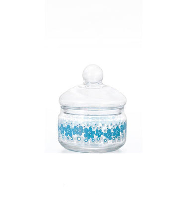 12 oz candy jar with lid and blue floral print
