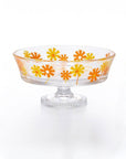 orange and yellow floral shallow serving dish with stem
