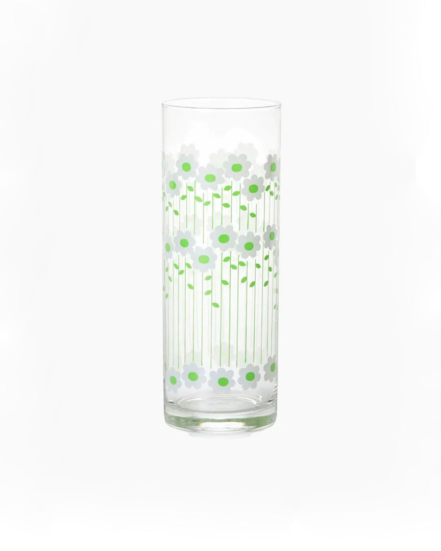 tall glass tumbler with white and green baby breath