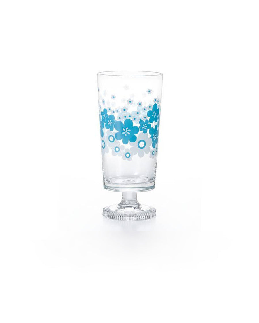 blue floral glass tumbler with stem 