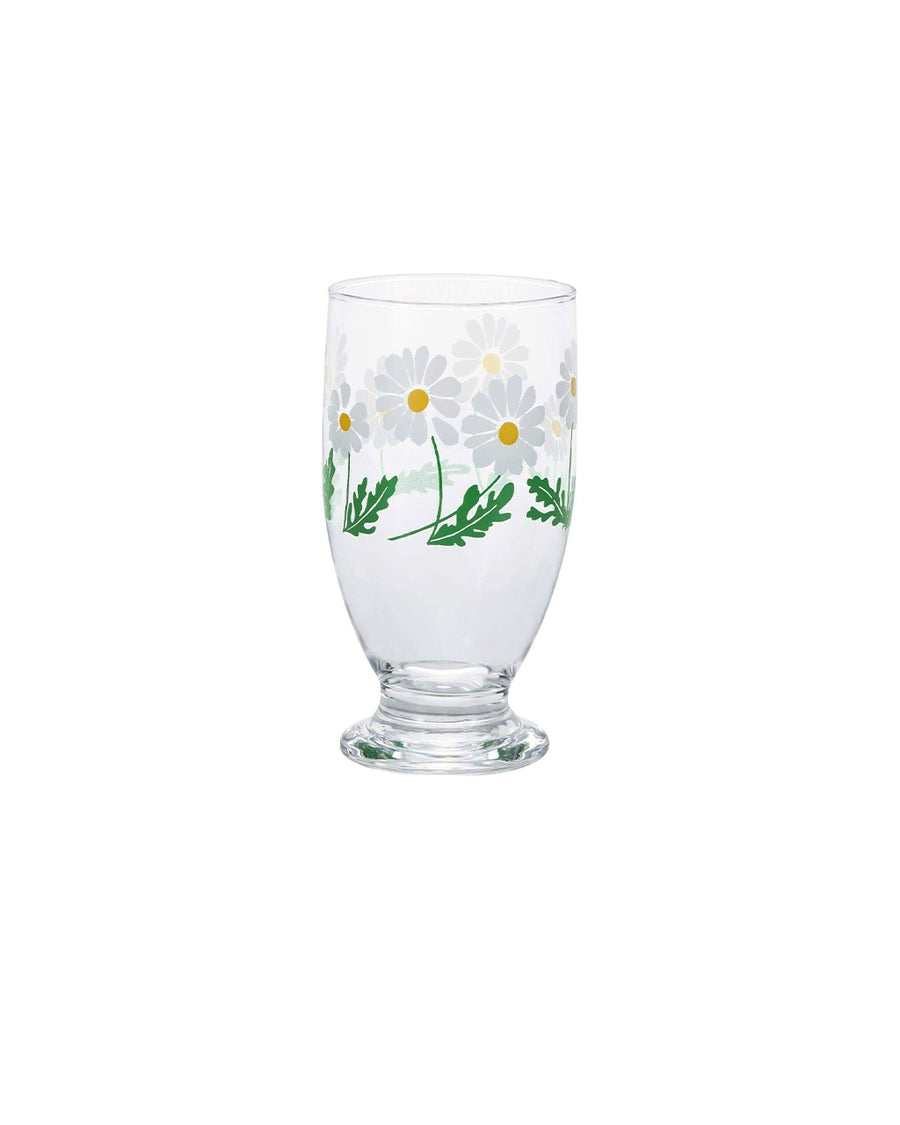 white daisy glass tumbler with stand