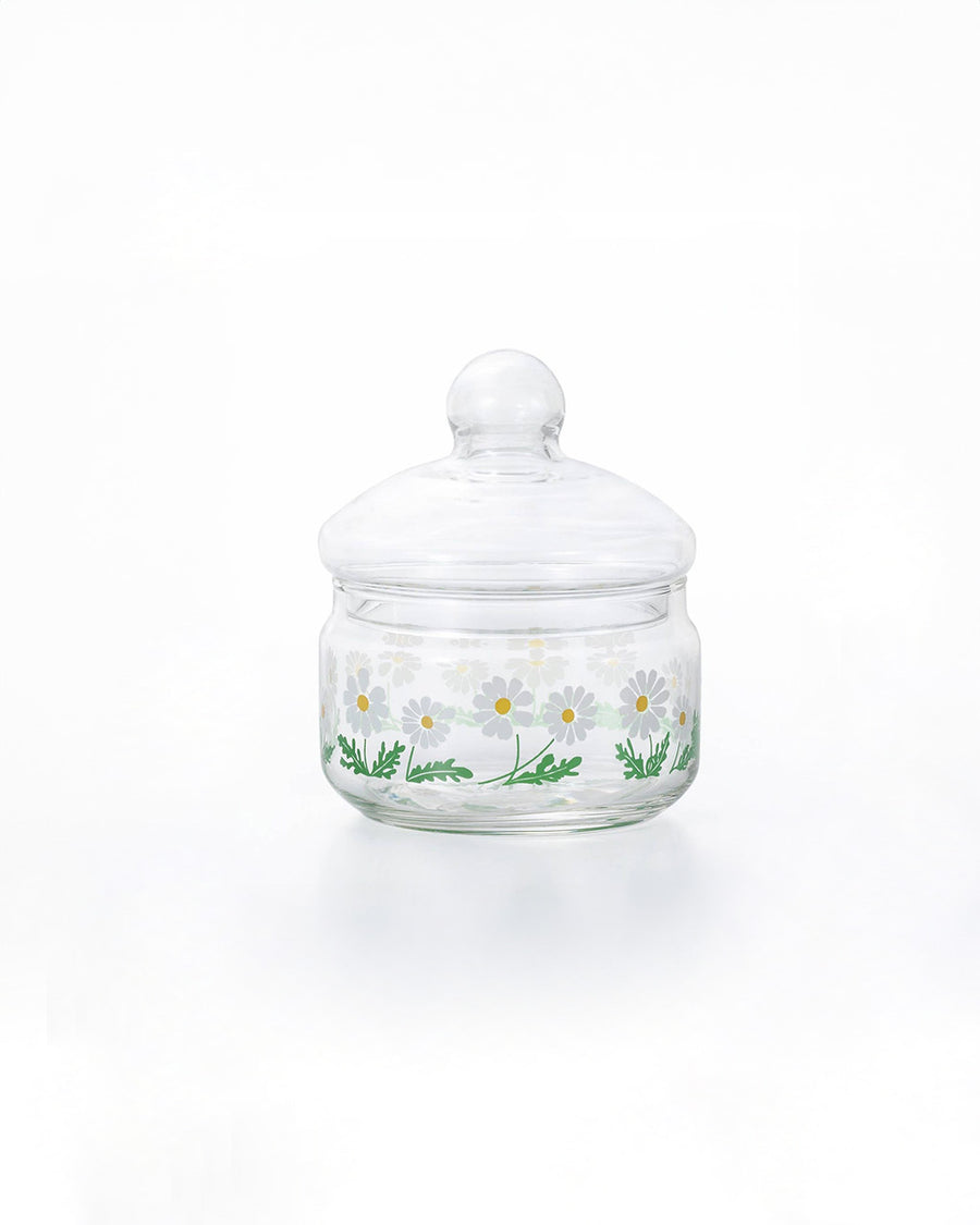 12 oz candy jar with lid and white daisy print