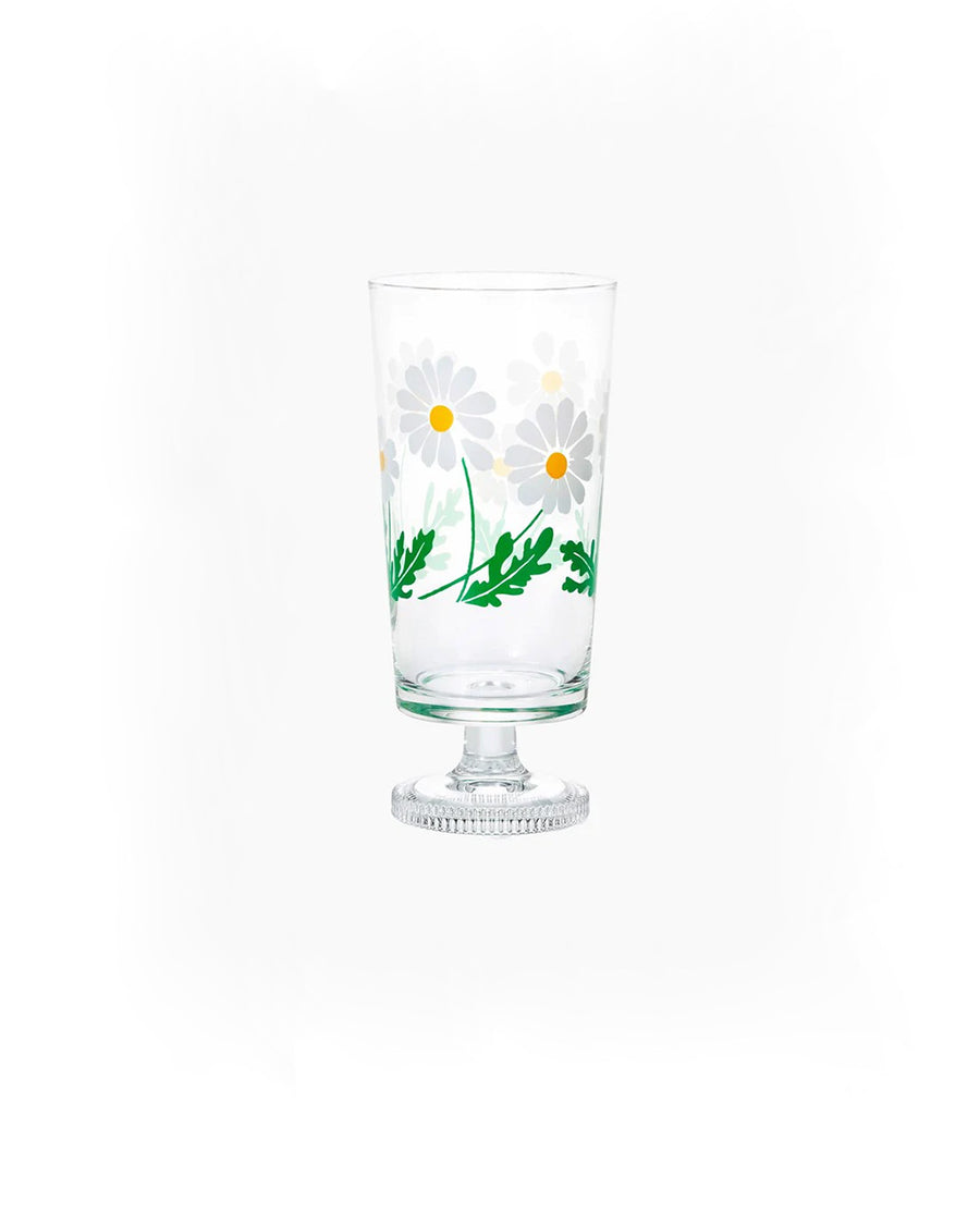 white daisy glass tumbler with stem
