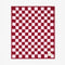 light pink and burgundy checkered blanket