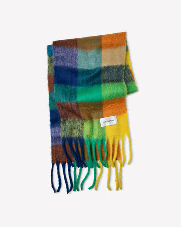 multicolored oversized checkered scarf with fringe