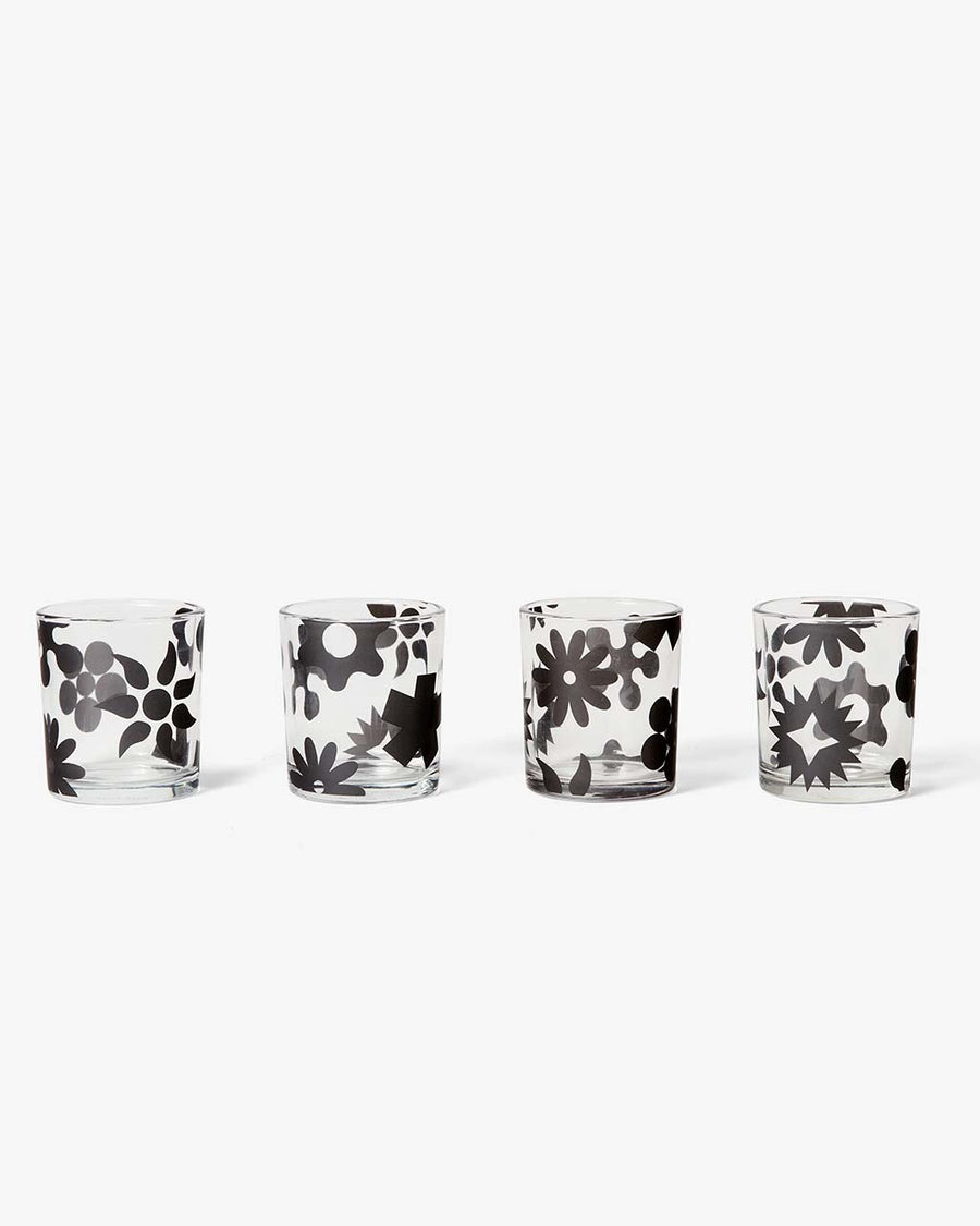 set of four glasses with black abstract print