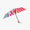 colorful stripe umbrella with faces throughout the panels