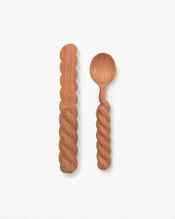 wooden spread spoon and knife with twisted handles