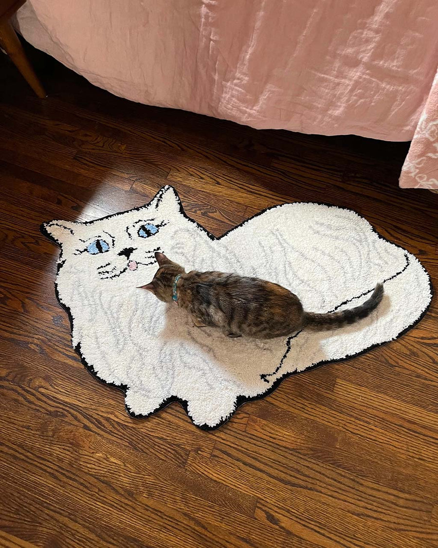 white persian cat throw rug with cat on it