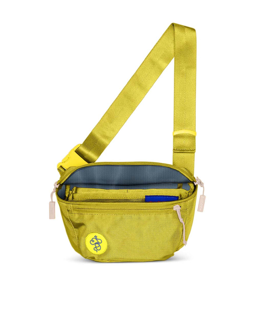 avocado green fanny pack with multiple pockets