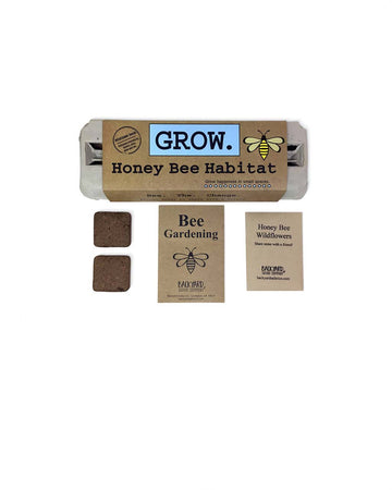 honey bee habitat grow kit with seeds, wooden stakes, pencil, egg carton and soil