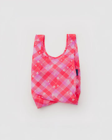 pink plaid baby baggu with all over star print