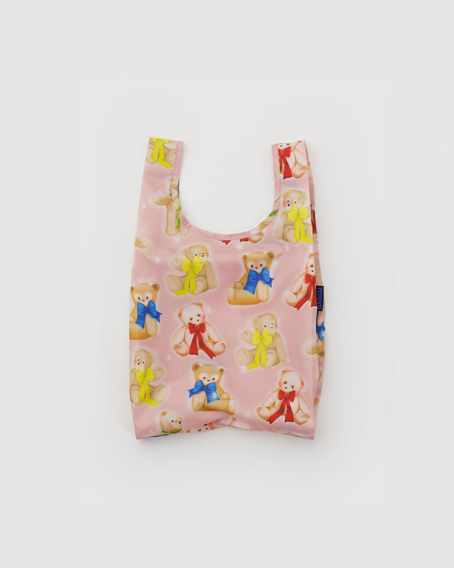 pink baby baggu with all over teddy bear print