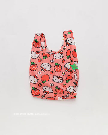 pink baby baggu with apple and hello kitty face print