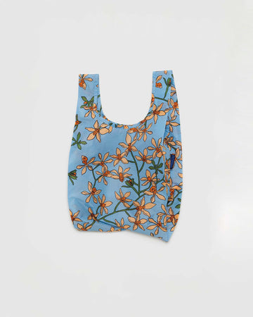 blue baby baggu with yellow orchid prin