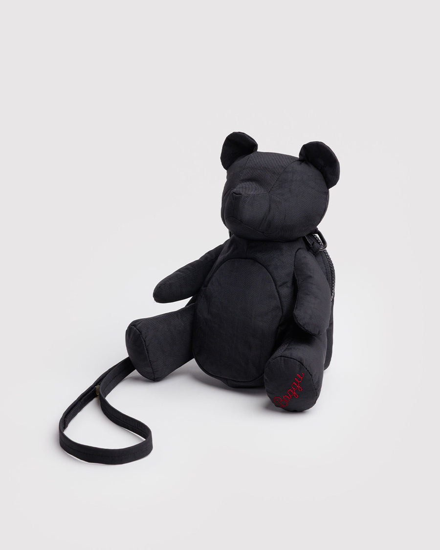 nylon plush black teddy bear crossbody purse