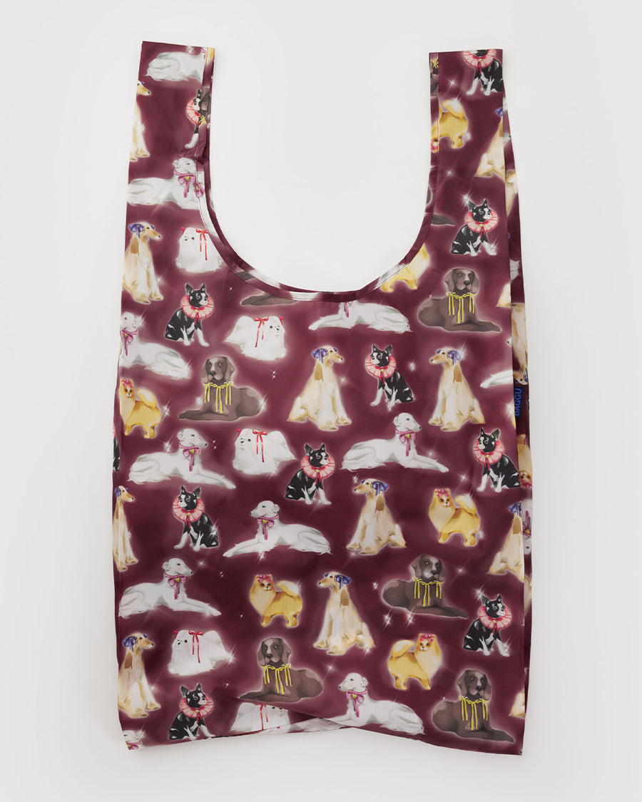 maroon big baggu with various dog print 