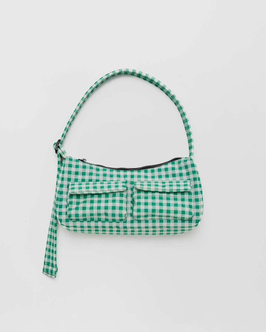 small green and white gingham cargo baguette bag