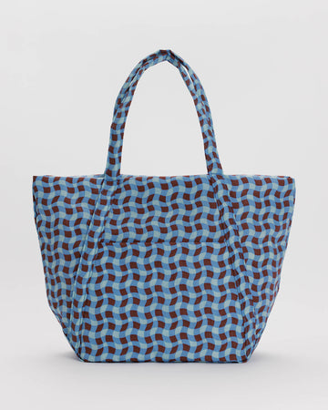cloud bag with blue and brown wavy gingham