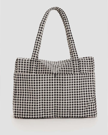 white and black gingham baggu cloud carry-on bag