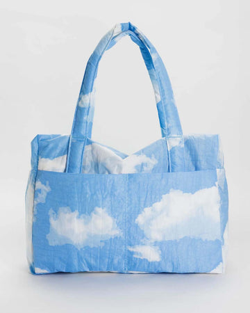 blue cloud carry on bag with realistic cloud print