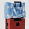 blue cloud carry on bag with realistic cloud print on suitcase