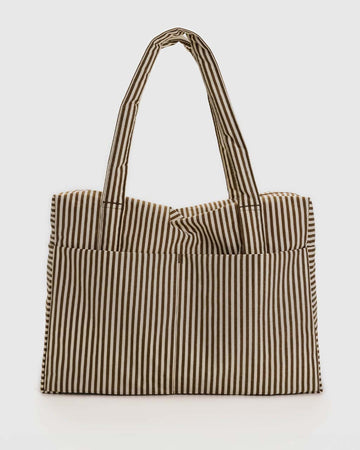 two tone brown vertical stripe cloud carry-on bag