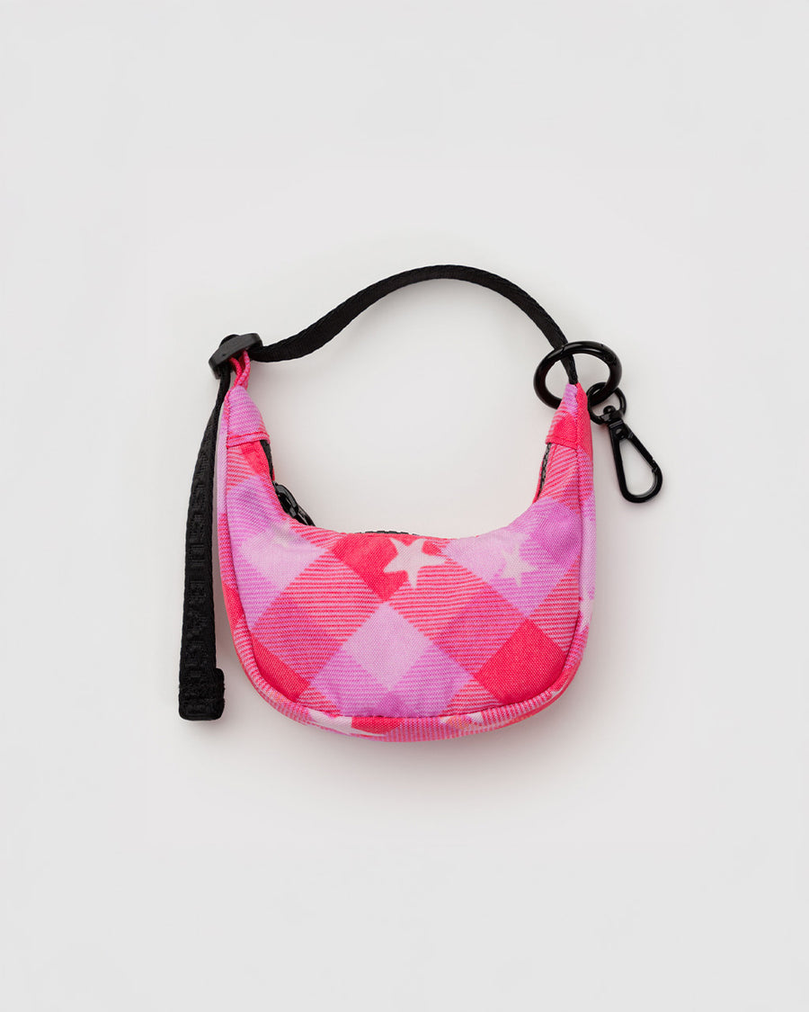 pink starry plaid crescent bag charm