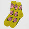 mustard yellow crew socks with pink rose print