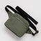 muted olive green fanny pack with black strap