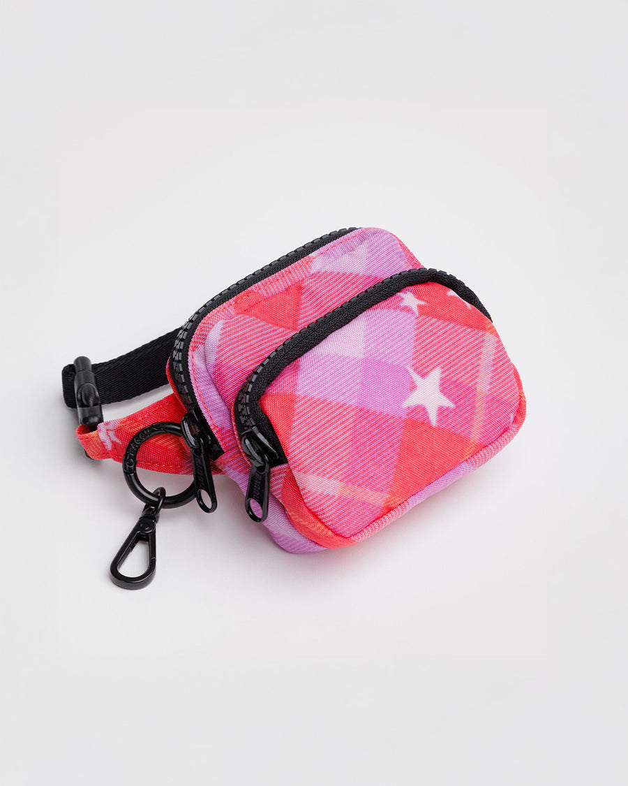 pink plaid star fanny pack charm with black zipper and strap