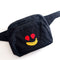 navy fanny pack with strawberry eyes and banana smiley design