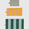 set of three stripe pouches: small blue/yellow thin stripe, medium orange/pink stripe and large blue/green large stripe