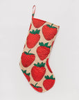 pink strawberry print holiday stocking