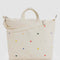 cream horizontal zip duck bag with rainbow heart embroidery 