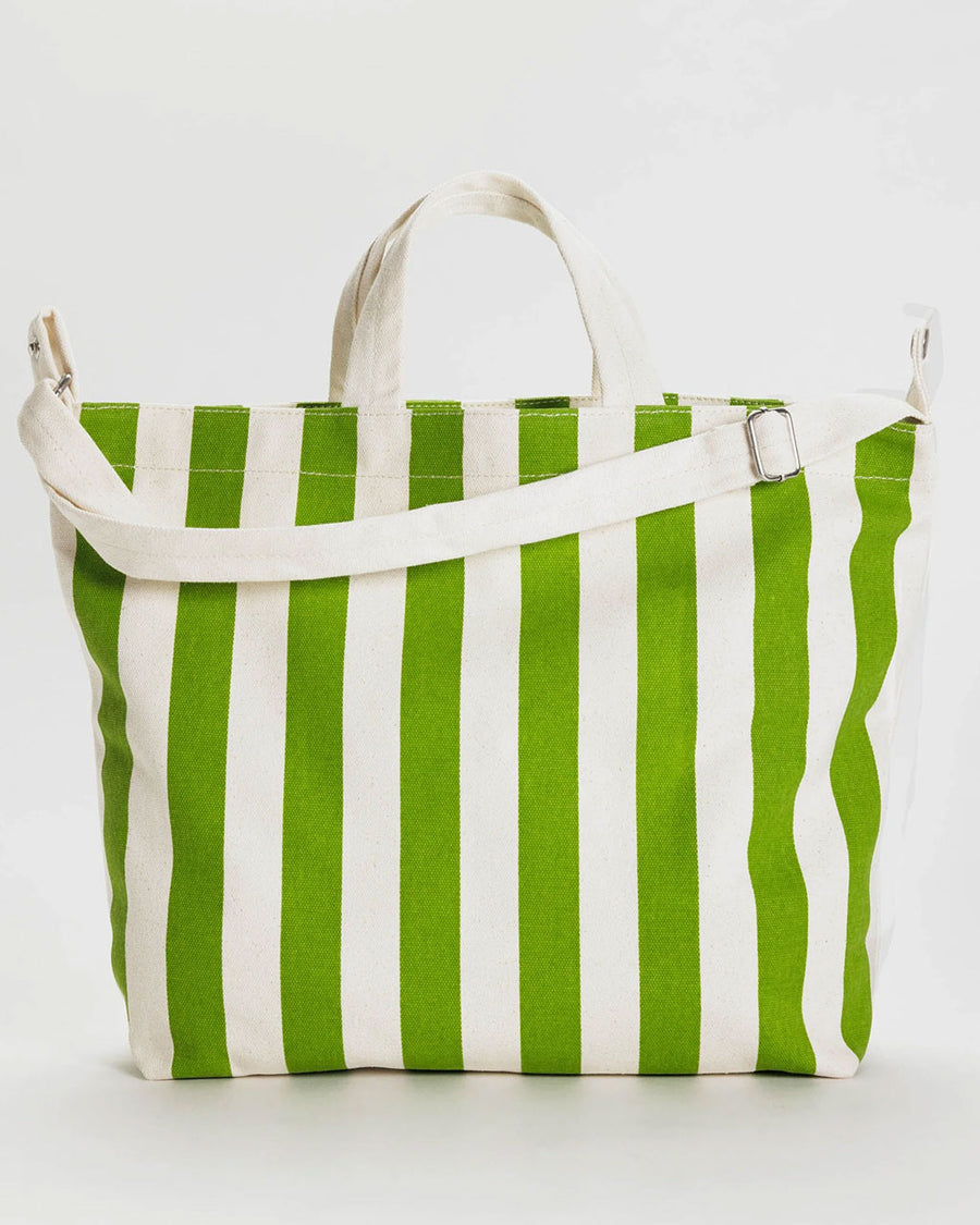 green and cream vertical stripe horizontal zip duck bag