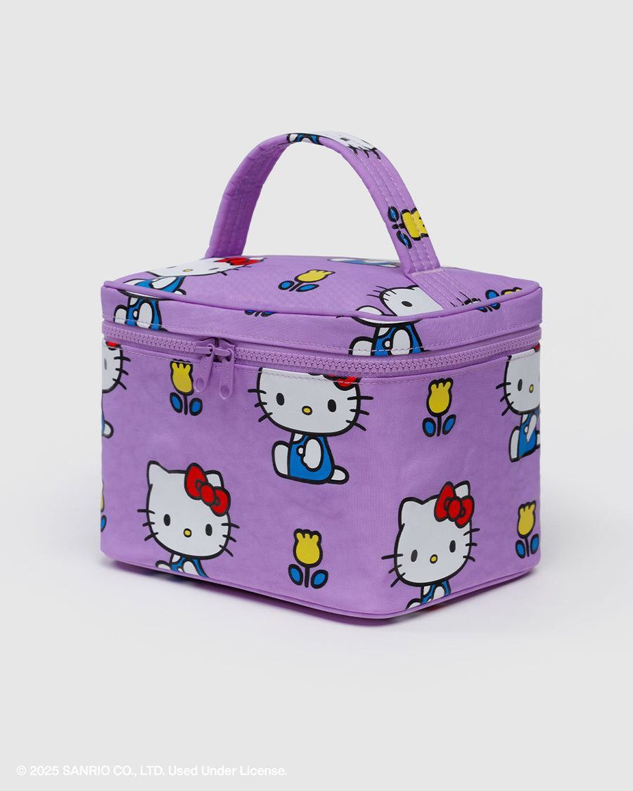 purple large cosmetic bag with hello kitty and yellow tulips print