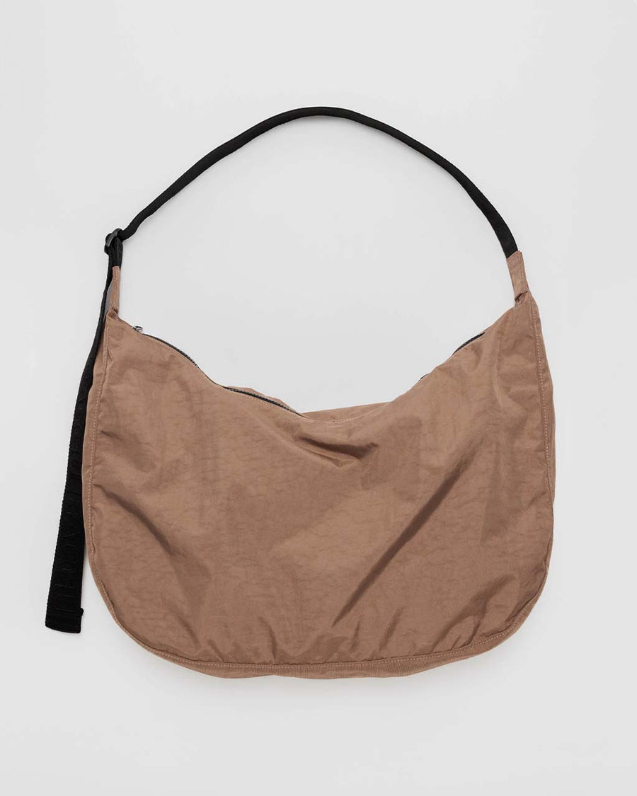 light brown large nylon crescent bag