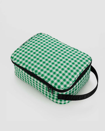 white and green gingham lunch box