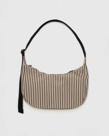 two tone vertical brown stripe medium crescent bag