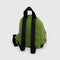 back view of green juice mini backpack with black straps and trim