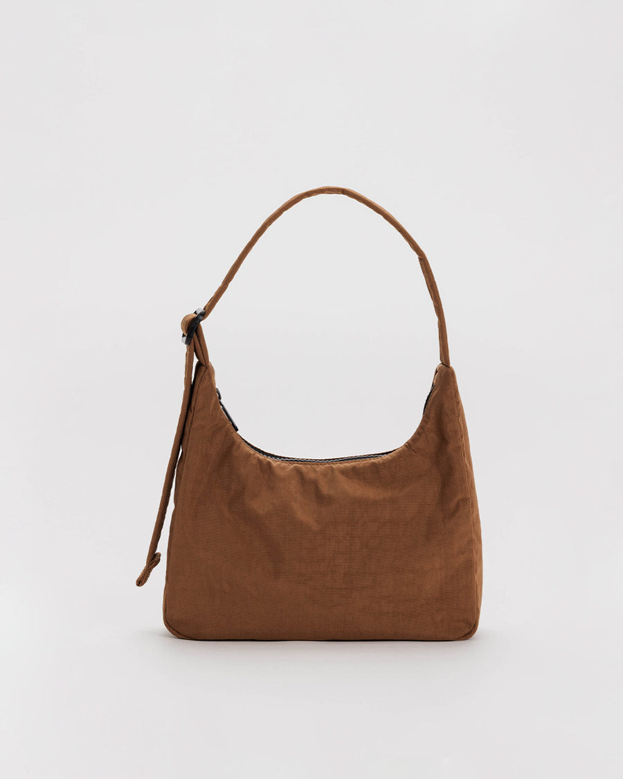 brown mini nylon shoulder bag