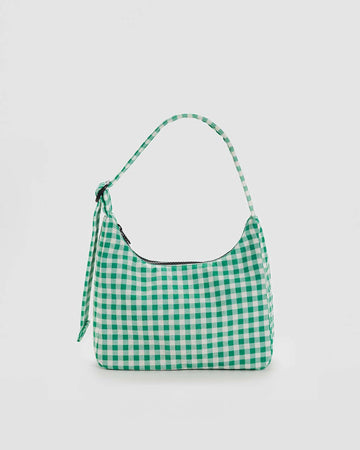 green and white gingham nylon shoulder bag