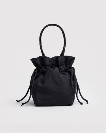 black drawstring bag with handle