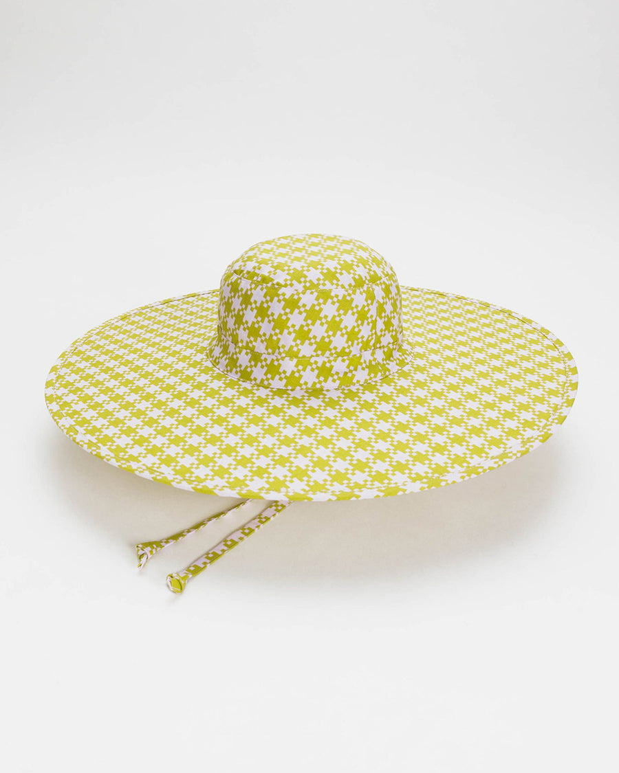 pink and pistachio pixel gingham wide brim package sun hat