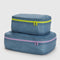 set of two digital denim packing cubes with neon zippers