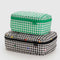 set of 2 packing cubes: green gingham and black and white gingham with colorful hearts